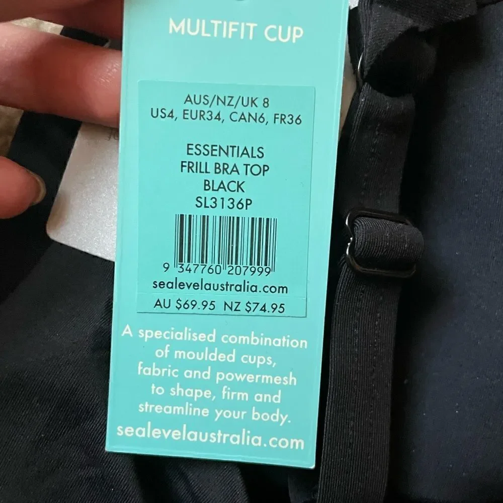 SEA LEVEL Frill Bra Top Black Size 4